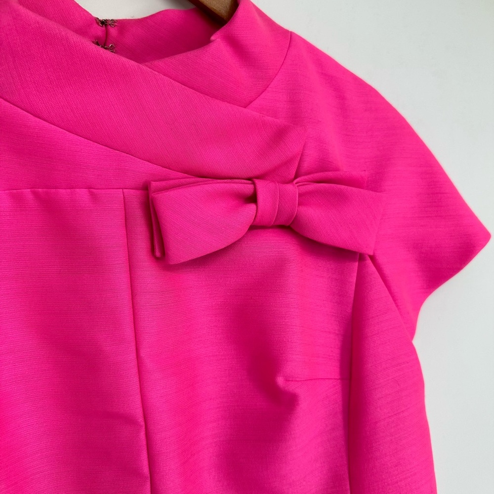 60’s Vintage Hot Pink Party Dress Cap Sleeve Bow Detail Cocktail Retro - Picture 3 of 13